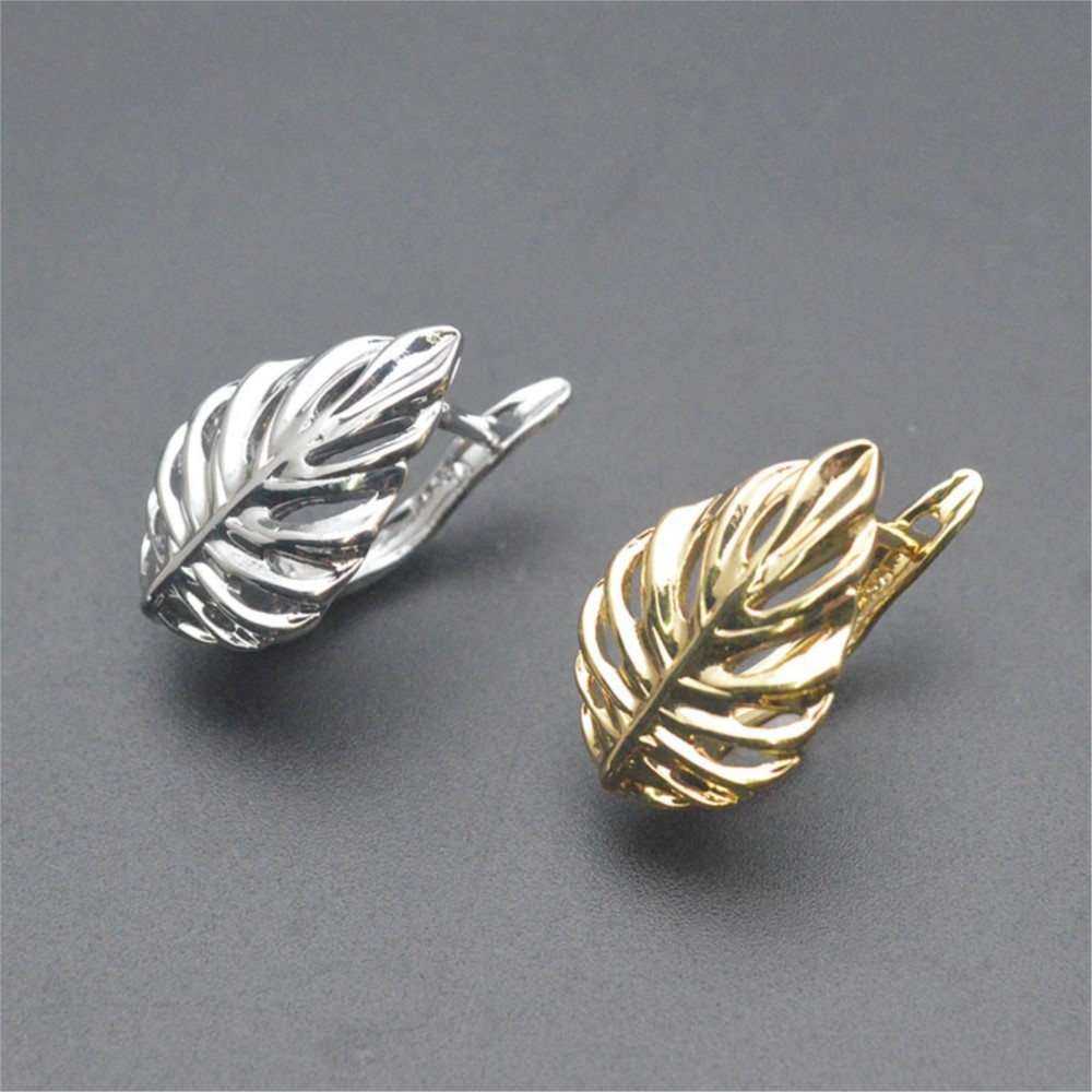 Jewelry Making Earring Supplies - 1/2Pcs 18K Gold Plated Brass Leaf